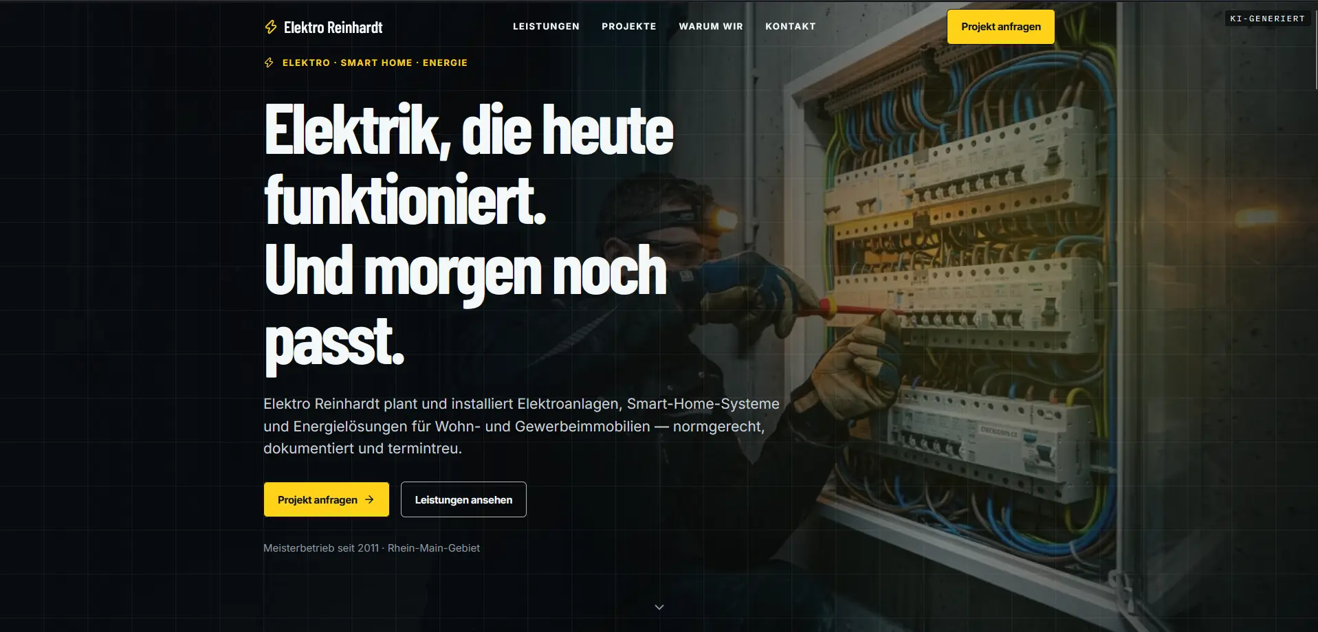 Elektro-Reinhardt-Demo-Website in der dunklen High-Voltage-Designvariante
