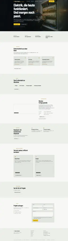 Elektro-Reinhardt-Demo-Website als Gesamtansicht der Seite, helle Designvariante