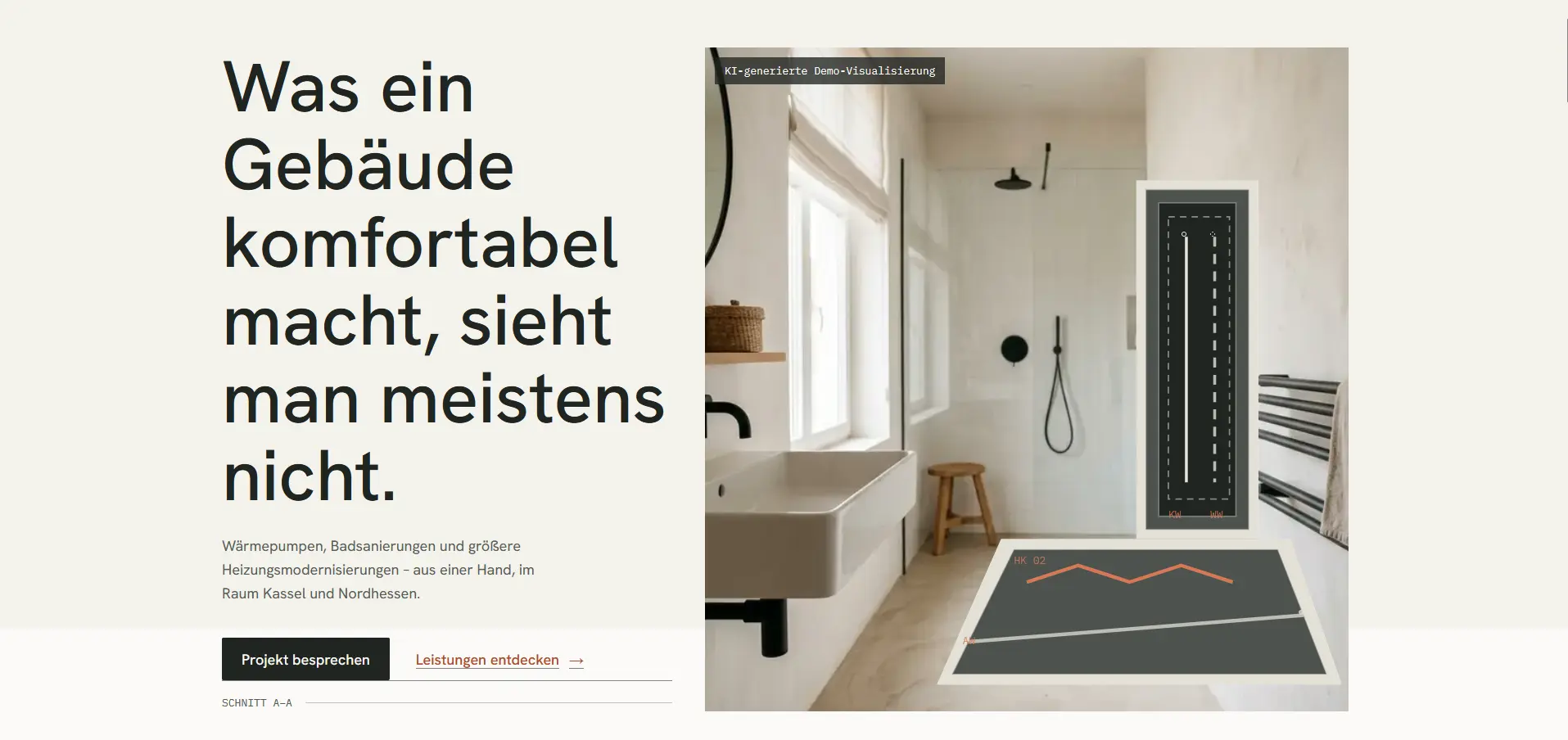 Webdesign-Konzept für einen SHK-Betrieb mit Fokus auf Sanitär, Heizung und Gebäudetechnik